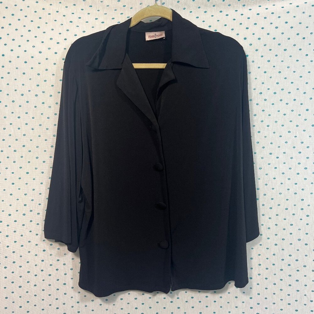 Fashion 2 Fashion Black Women's Button Up Stretch Blouse